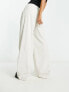 Stradivarius tailored wide leg trouser with turn over waistband in ecru