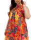 Plus Size Printed Chiffon Mock-Neck Dress