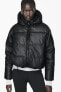 Wind protection faux leather cropped puffer anorak