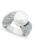 Imitation Pearl and Multi Row Pave Cubic Zirconia Ring in Silver Plate