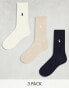 Фото #1 товара Polo Ralph Lauren 3 pack crew socks with pony logo in navy cream beige