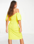 Фото #2 товара ASOS DESIGN sweetheart neck wrap tuck off shoulder bardot midi dress in saffron