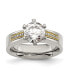 Titanium Polished with 14k Gold Inlay Accent CZ Ring