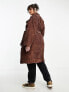 Daisy Street Plus midi corduroy coat with tie wrap waist in chocolate