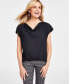 Women's Satin-Front Top, Created for Macy's Черный, XS - фото #1