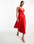 Фото #3 товара ASOS DESIGN satin cami drape midi dress with graduated hem in red