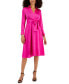 ფოტო #3 პროდუქტის ASL Petite Collared V-Neck Side-Tie Midi Dress