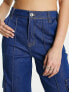 River Island high waisted wide leg cargo pocket jean in medium blue wash