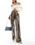 Mango snake print leather look trousers in brown