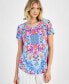 Фото #1 товара Petite Oasis Floral-Print Short-Sleeve Top, Created for Macy's