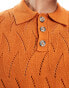 Фото #3 товара ASOS DESIGN oversized knitted pointelle polo in burnt orange