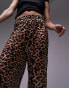 Topshop leopard print sheer crinkle trouser in brown