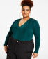 ფოტო #1 პროდუქტის Trendy Plus Size V-Neck Long-Sleeve Top