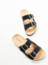 Glamorous studded double strap footbed sandals in black