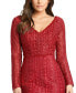 ფოტო #3 პროდუქტის Women's Embroidered Long Sleeve V Neck Trumpet Gown