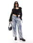 ASOS DESIGN Curve mid rise baggy boyfriend jean in metallic silver Голубой, EU50 L32 - фото #1