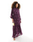 Фото #1 товара ASOS DESIGN high neck big sleeve jacquard maxi dress in plum