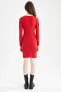 Фото #4 товара Wrap Yaka Kırmızı Uzun Kollu Mini Elbise