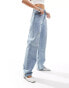 Calvin Klein Jeans high rise loose jeans in light wash Голубой, W26 L32 - фото #4