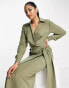 Фото #6 товара ASOS DESIGN collared midi dress ruched tie waist in khaki