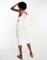 JDY Tall exclusive halterneck cut out side linen look midi dress in white