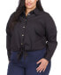 ფოტო #1 პროდუქტის Plus Size Tie-Waist Cotton Button-Up Shirt