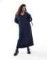 4th & Reckless Plus – Flauschiges Maxi-Pulloverkleid aus Wollmixstrick in Marineblau mit V-Ausschnitt