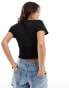 JDY wrap front shirred waist top in black