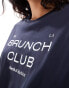 4th & Reckless tie front brunch club motif cropped t-shirt in navy