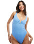 Фото #1 товара The Frolic myrtle textured U detail gathered bust swimsuit in blue jewel