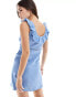 Фото #2 товара Wednesday's Girl frill detail mini sun dress in denim blue