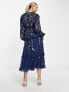 ASOS DESIGN Maternity embellished tiered midi dress with wild bloom floral embrodiery in navy