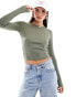 Hollister long sleeve ribbed top in green Зеленый, 2XS - фото #2