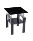 Фото #8 товара 2-Piece Tempered Black Glass Sofa Table, Black Noghtstand With Metal Leg For Living Room