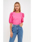 ფოტო #4 პროდუქტის Women's Poplin Puffed Sleeve Top