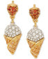 Gold-Tone Mixed Color Stone Strawberry & Ice Cream Drop Earrings