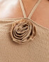 In The Style Plus corsage halterneck swimsuit in mocha