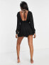 ASOS DESIGN Fuller bust long sleeve plunge beach playsuit in black