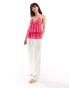 Vila tiered plunge neck cami top in pink