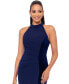 Фото #4 товара Petite Velvet-Trim Halter Sleeveless Sheath Dress