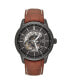 Men Davies Leather Watch - Black/Brown, 44mm