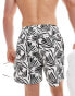 Pull&Bear leaf printed swimshort in black and white