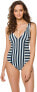 Фото #1 товара Michael Michael Kors Women's 248268 Stripe V-Neck One-Piece Swimwear Size 10