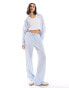 Bershka drawstring waist wide leg trousers co-ord in light blue pinstripe