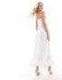 Vila Bridal satin cami maxi dress with stitch detail hem in white