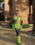 Фото #5 товара Aria Cove chiffon wrap split sleeve beach top co-ord in green ombre