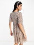 Maya Bridesmaid wrap front mini tulle dress with flutter sleeve in tonal delicate sequin taupe blush co ord