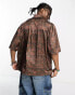 COLLUSION festival short sleeve satin shirt in brown and black print