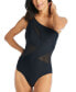 Фото #3 товара Women's Solid One-Shoulder One-Piece Swimsuit With Mesh Cut-Outs