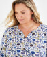 Фото #3 товара Plus Size Printed Henley 3/4-Sleeve Top, Created for Macy's